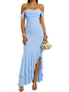 Elegant Off-Shoulder Maxi Dress for Women | Fall Wedding Guest Outfit